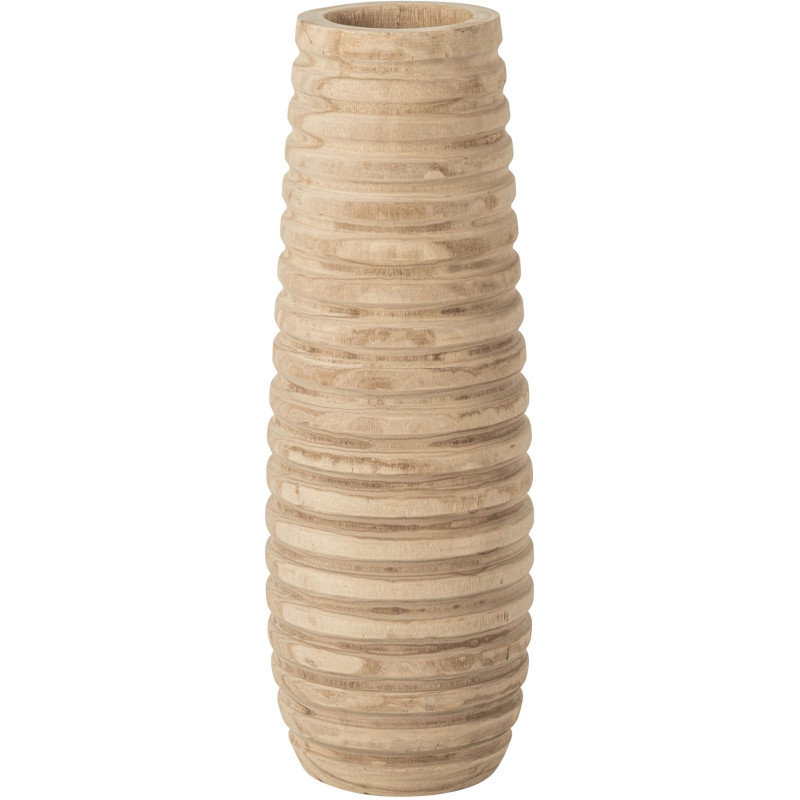 Grand vase de sol strié en bois de paulownia naturel 24x24x70 cm Kurashik J-Line - 1