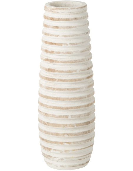 Grand vase de sol rainuré en bois de paulownia blanc 24x24x70 cm Kurashiki J-Line - 1