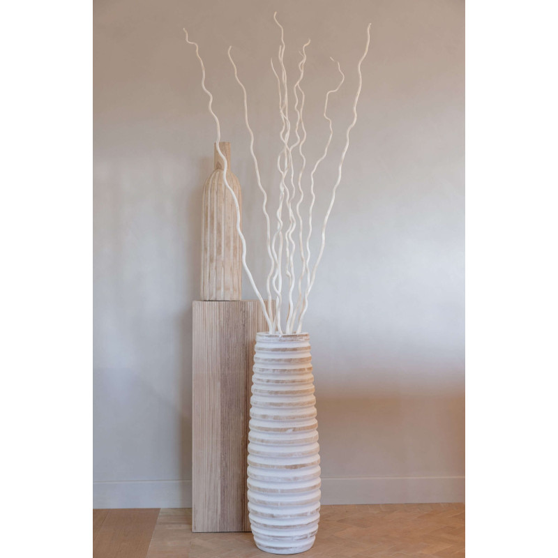Grand vase de sol rainuré en bois de paulownia blanc 24x24x70 cm Kurashiki J-Line - 2