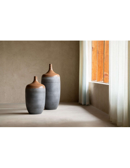 Vase de sol bouteille en céramique caramel gris bleu 34x34x80 cm Mirleft J-Line - 3