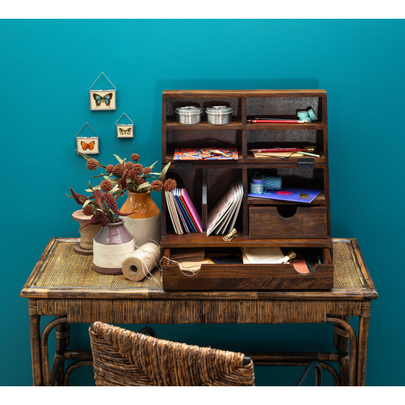 Bureau console en rotin foncé 115x53x76 cm Veracruz  - 2
