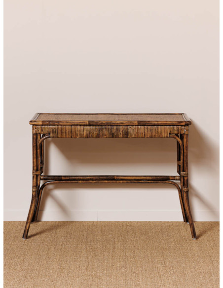 Bureau console en rotin foncé 115x53x76 cm Veracruz  - 3