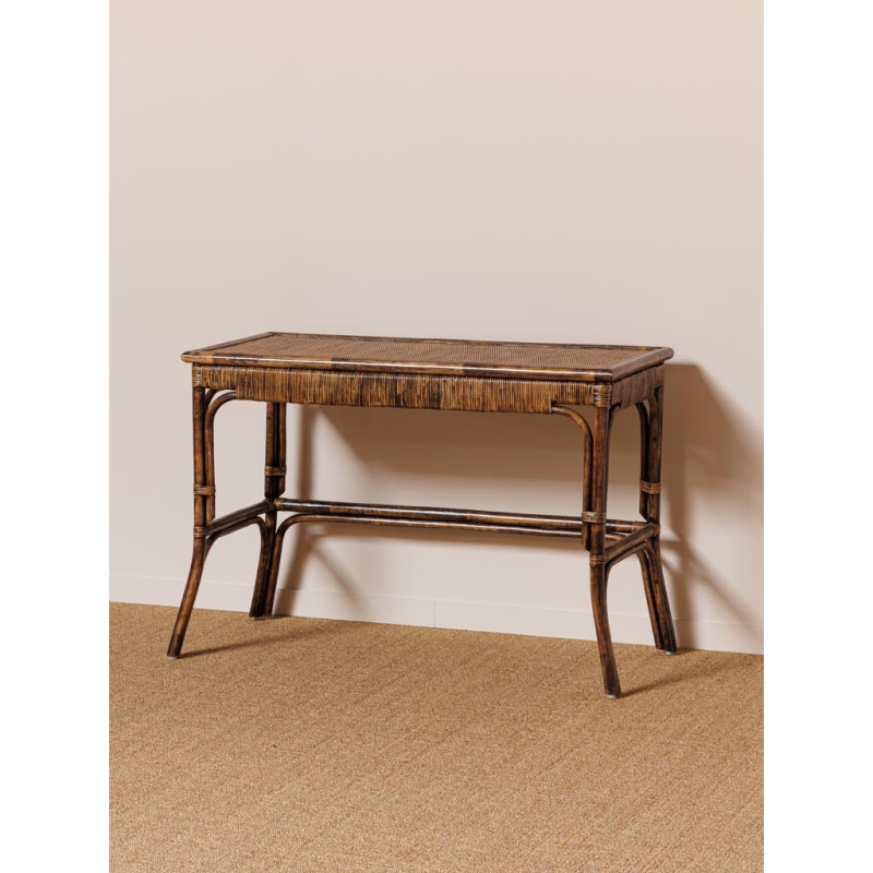 Bureau console en rotin foncé 115x53x76 cm Veracruz  - 4