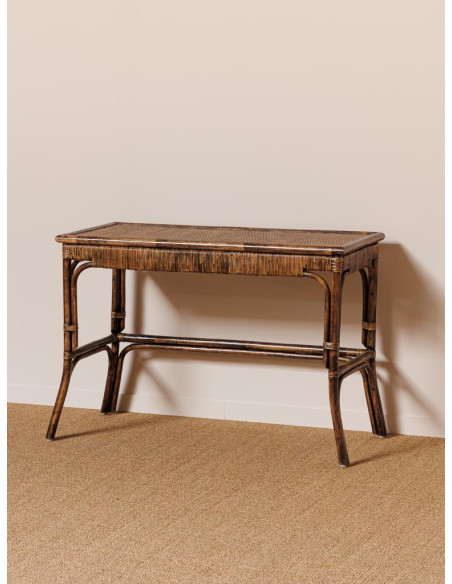 Bureau console en rotin foncé 115x53x76 cm Veracruz  - 4