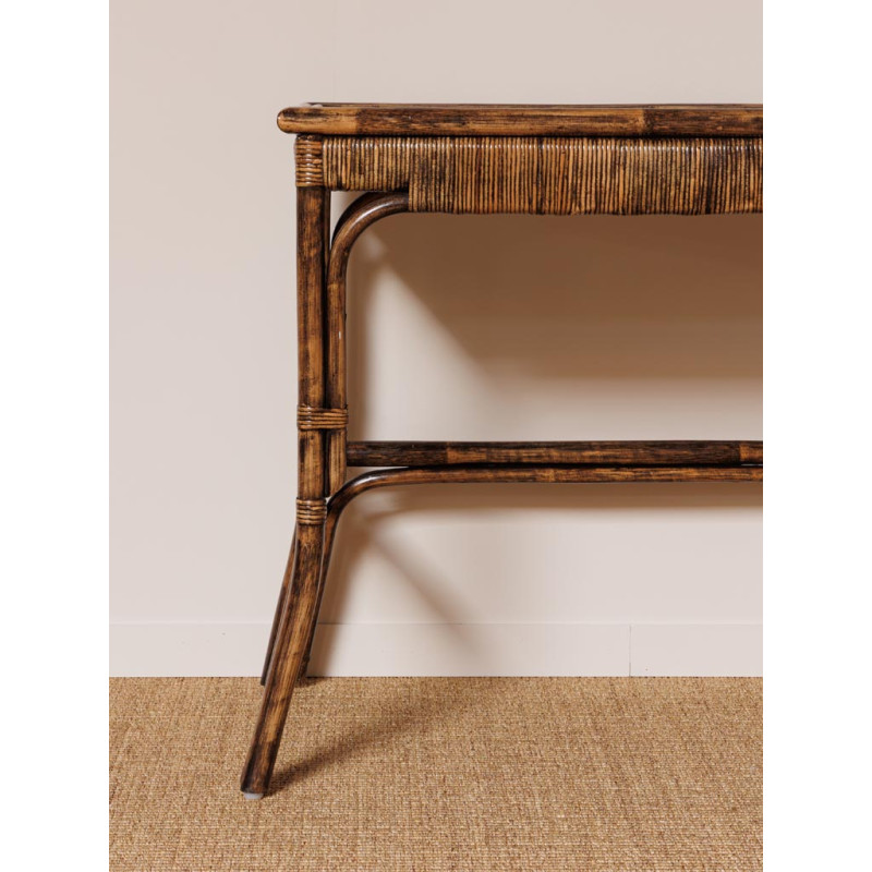 Bureau console en rotin foncé 115x53x76 cm Veracruz  - 5