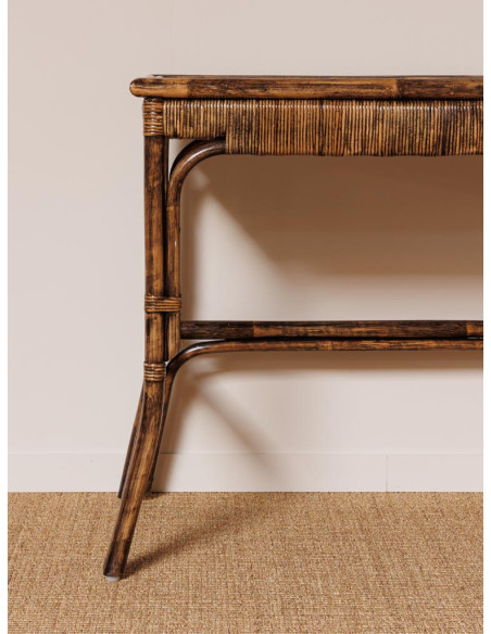 Bureau console en rotin foncé 115x53x76 cm Veracruz  - 5