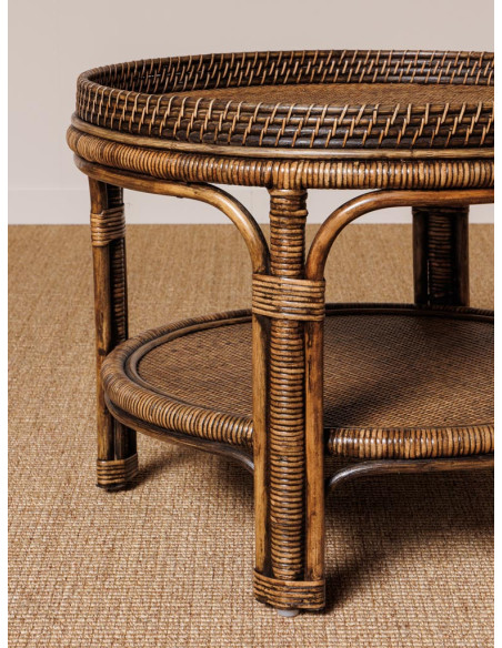 Table basse ronde en rotin foncé Ø66x48 cm Veracruz  - 3