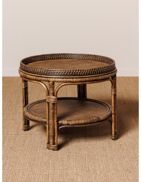 Table basse ronde en rotin foncé Ø66x48 cm Veracruz  - 4