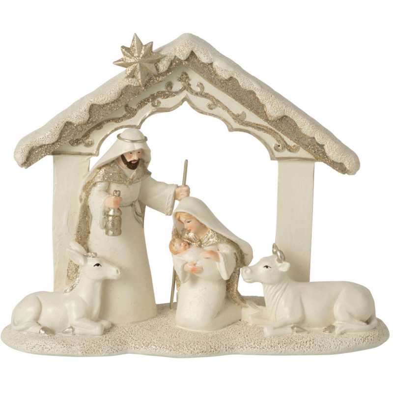 Crèche de Noël en polyrésine beige doré 22,5x10x18 cm Rovaniemi J-Line - 1