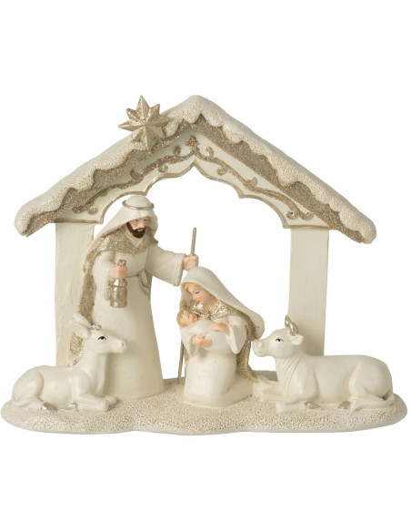 Crèche de Noël en polyrésine beige doré 22,5x10x18 cm Rovaniemi J-Line - 1