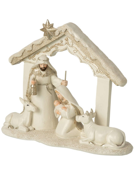 Crèche de Noël en polyrésine beige doré 22,5x10x18 cm Rovaniemi J-Line - 2