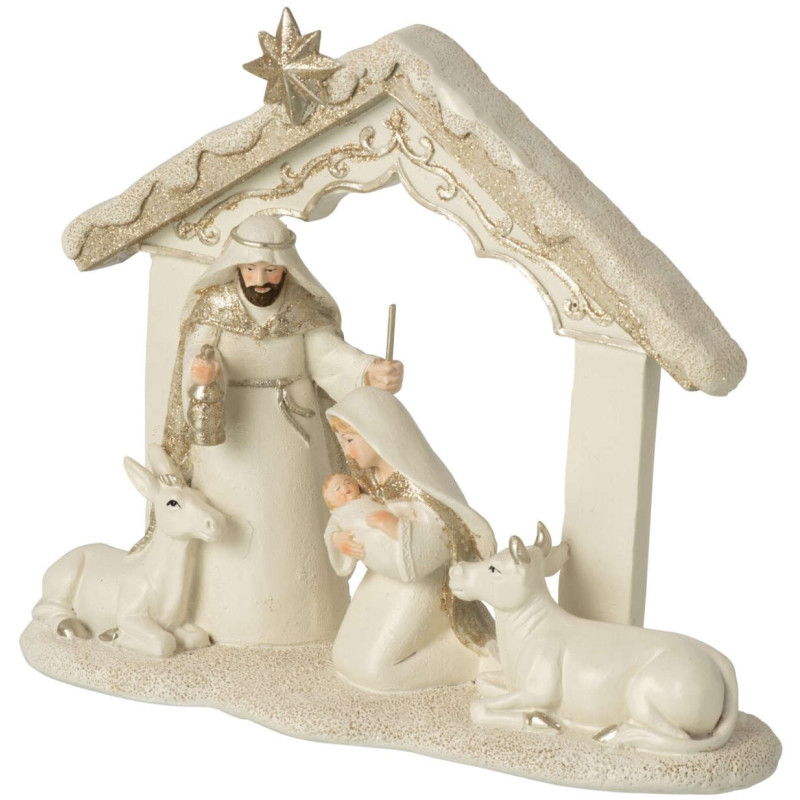Crèche de Noël en polyrésine beige doré 22,5x10x18 cm Rovaniemi J-Line - 2