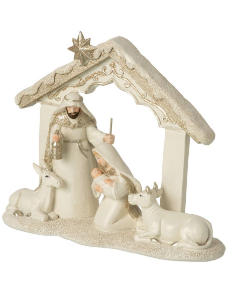 Crèche de Noël en polyrésine beige doré 22,5x10x18 cm Rovaniemi J-Line - 2