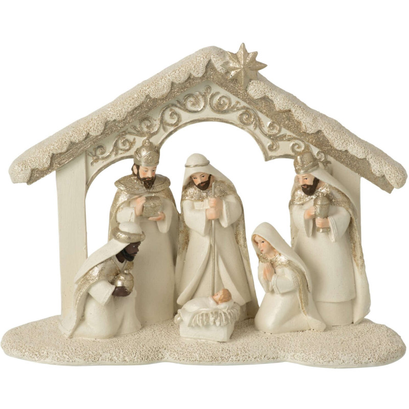 Crèche de Noël en polyrésine beige doré 24,5x8,5x19 cm Rovaniemi J-Line - 1