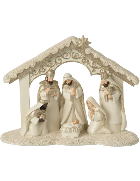 Crèche de Noël en polyrésine beige doré 24,5x8,5x19 cm Rovaniemi J-Line - 1