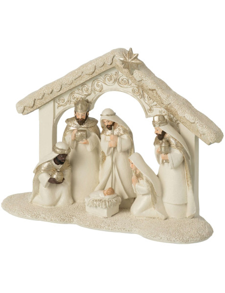 Crèche de Noël en polyrésine beige doré 24,5x8,5x19 cm Rovaniemi J-Line - 2