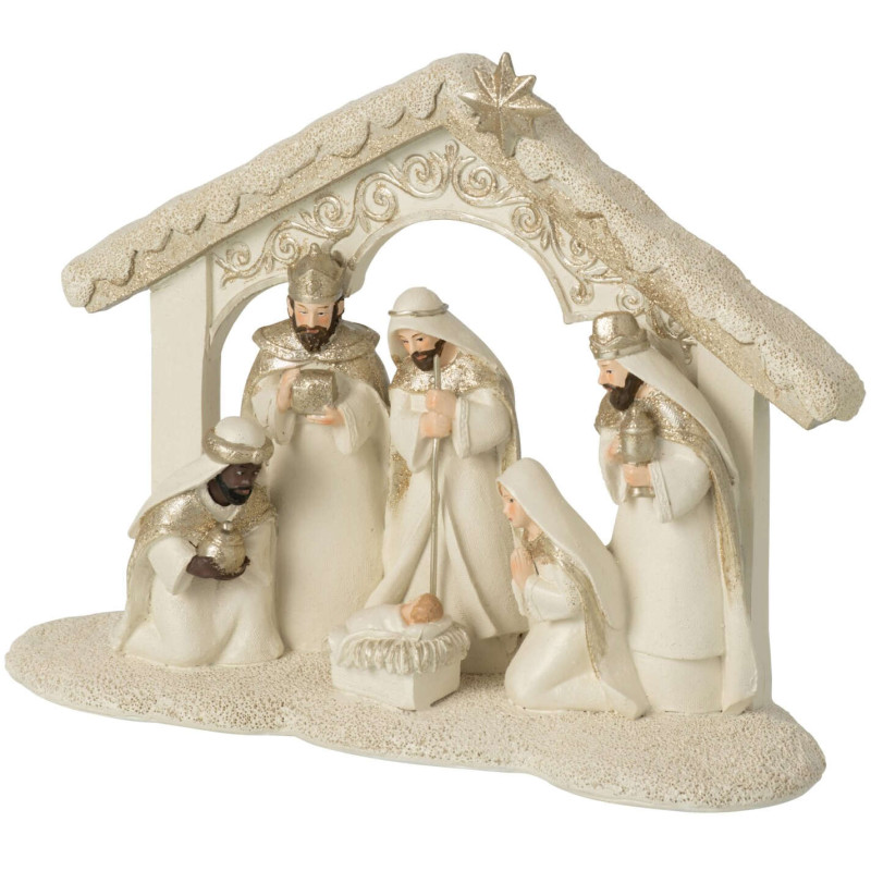 Crèche de Noël en polyrésine beige doré 24,5x8,5x19 cm Rovaniemi J-Line - 2
