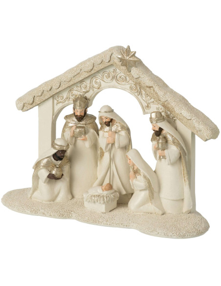 Crèche de Noël en polyrésine beige doré 24,5x8,5x19 cm Rovaniemi J-Line - 2