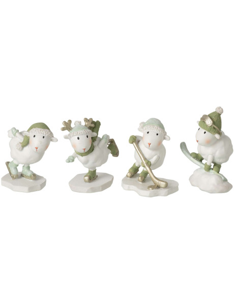 4 figurines moutons de Noël en polyrésine blanc vert 7,5x4,5x8 cm Nivalka J-Line - 1
