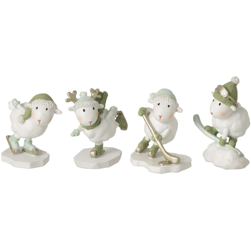 4 figurines moutons de Noël en polyrésine blanc vert 7,5x4,5x8 cm Nivalka J-Line - 1