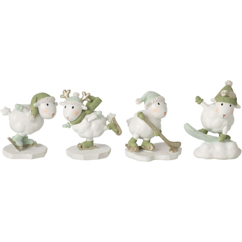 4 figurines moutons de Noël en polyrésine blanc vert 7,5x4,5x8 cm Nivalka J-Line - 2
