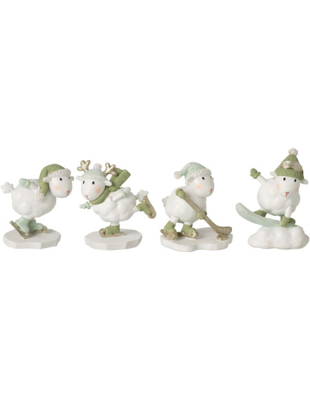 4 figurines moutons de Noël en polyrésine blanc vert 7,5x4,5x8 cm Nivalka J-Line - 2