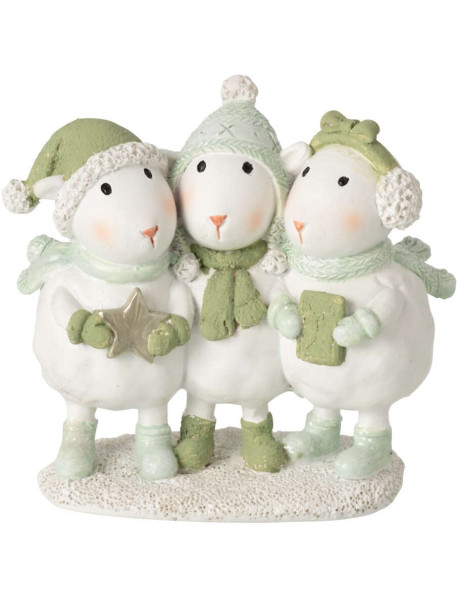 Figurine trio de moutons de Noël en polyrésine blanc vert 10x5,5x9 cm Nivalka J-Line - 1