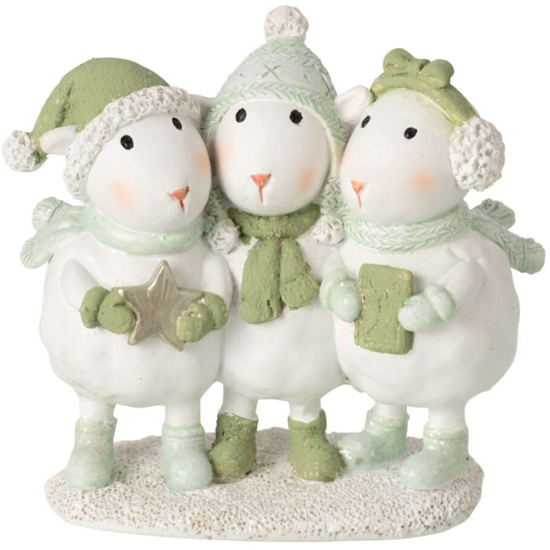 Figurine trio de moutons de Noël en polyrésine blanc vert 10x5,5x9 cm Nivalka J-Line - 1