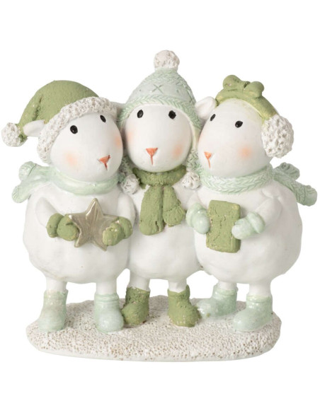 Figurine trio de moutons de Noël en polyrésine blanc vert 10x5,5x9 cm Nivalka J-Line - 1
