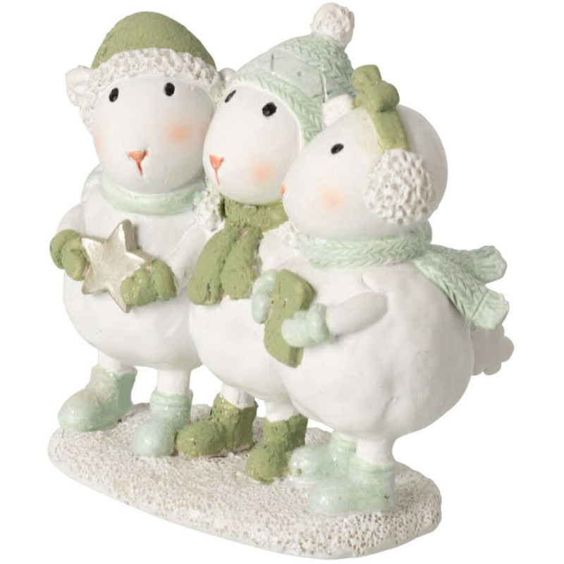 Figurine trio de moutons de Noël en polyrésine blanc vert 10x5,5x9 cm Nivalka J-Line - 2