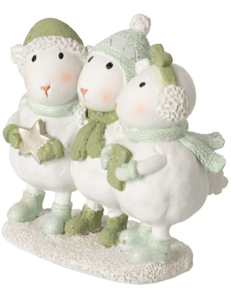 Figurine trio de moutons de Noël en polyrésine blanc vert 10x5,5x9 cm Nivalka J-Line - 2