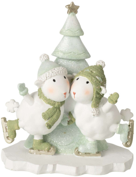 Figurine moutons de Noël avec sapin blanc vert 11x6,5x13,5 cm Nivalka J-Line - 1