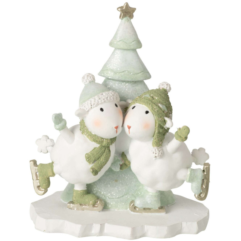 Figurine moutons de Noël avec sapin blanc vert 11x6,5x13,5 cm Nivalka J-Line - 1