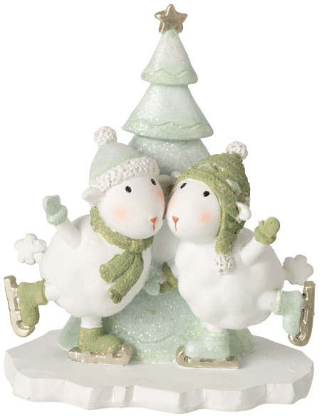 Figurine moutons de Noël avec sapin blanc vert 11x6,5x13,5 cm Nivalka J-Line - 1