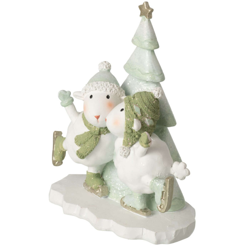 Figurine moutons de Noël avec sapin blanc vert 11x6,5x13,5 cm Nivalka J-Line - 2