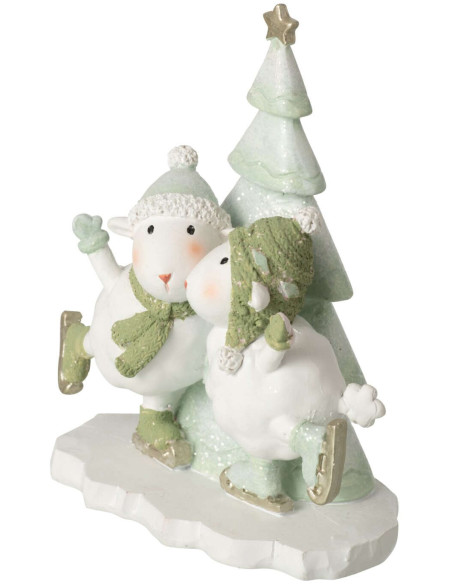 Figurine moutons de Noël avec sapin blanc vert 11x6,5x13,5 cm Nivalka J-Line - 2