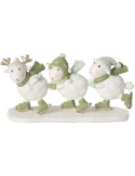 Figurine moutons patineurs de Noël polyrésine blanc vert 17,5x5x8,5 cm Nivalka