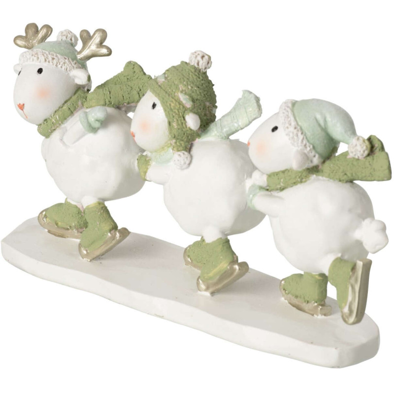 Figurine moutons patineurs de Noël polyrésine blanc vert 17,5x5x8,5 cm Nivalka J-Line - 3