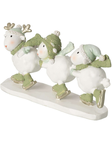 Figurine moutons patineurs de Noël polyrésine blanc vert 17,5x5x8,5 cm Nivalka J-Line - 3