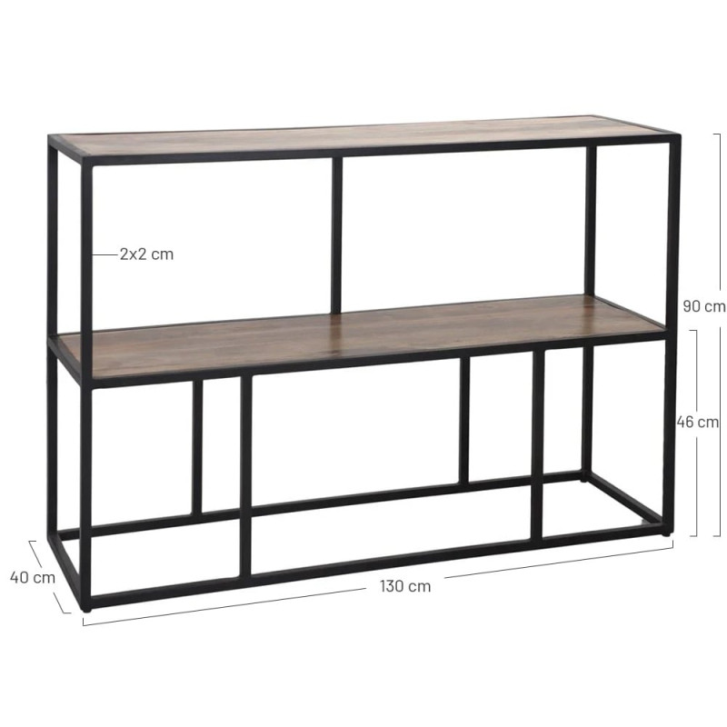 Étagère console industrielle en manguier et métal noir 130x40x90 cm Durnvik  - 6