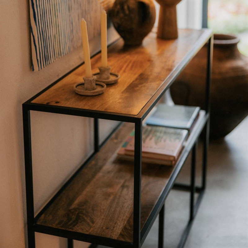 Étagère console industrielle en manguier et métal noir 130x40x90 cm Durnvik  - 2