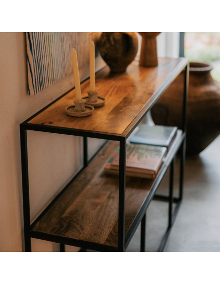 Étagère console industrielle en manguier et métal noir 130x40x90 cm Durnvik  - 2
