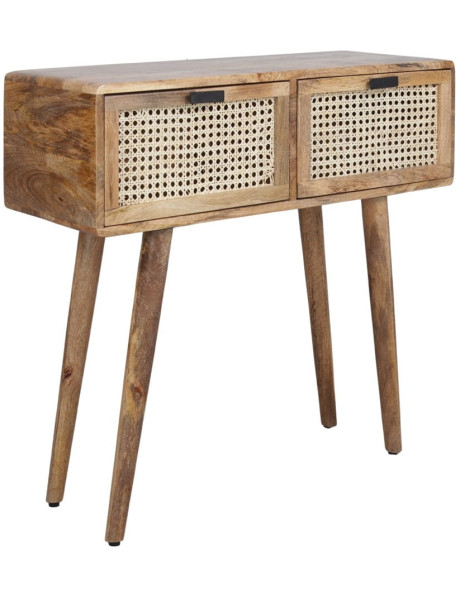 Console d’entrée bois et cannage 2 tiroirs 82x30x78 cm Miyada  - 1