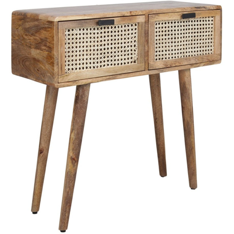 Console d’entrée bois et cannage 2 tiroirs 82x30x78 cm Miyada  - 1