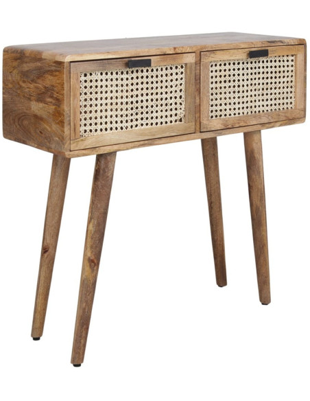 Console d’entrée bois et cannage 2 tiroirs 82x30x78 cm Miyada  - 1