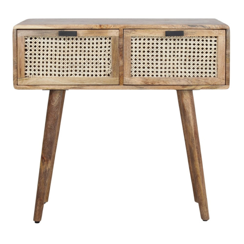 Console d’entrée bois et cannage 2 tiroirs 82x30x78 cm Miyada  - 3