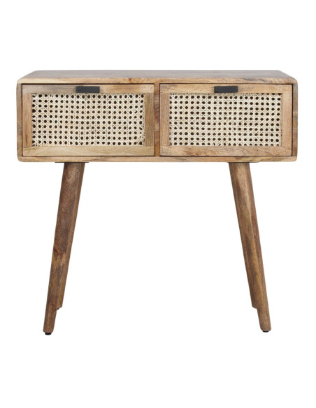 Console d’entrée bois et cannage 2 tiroirs 82x30x78 cm Miyada  - 3