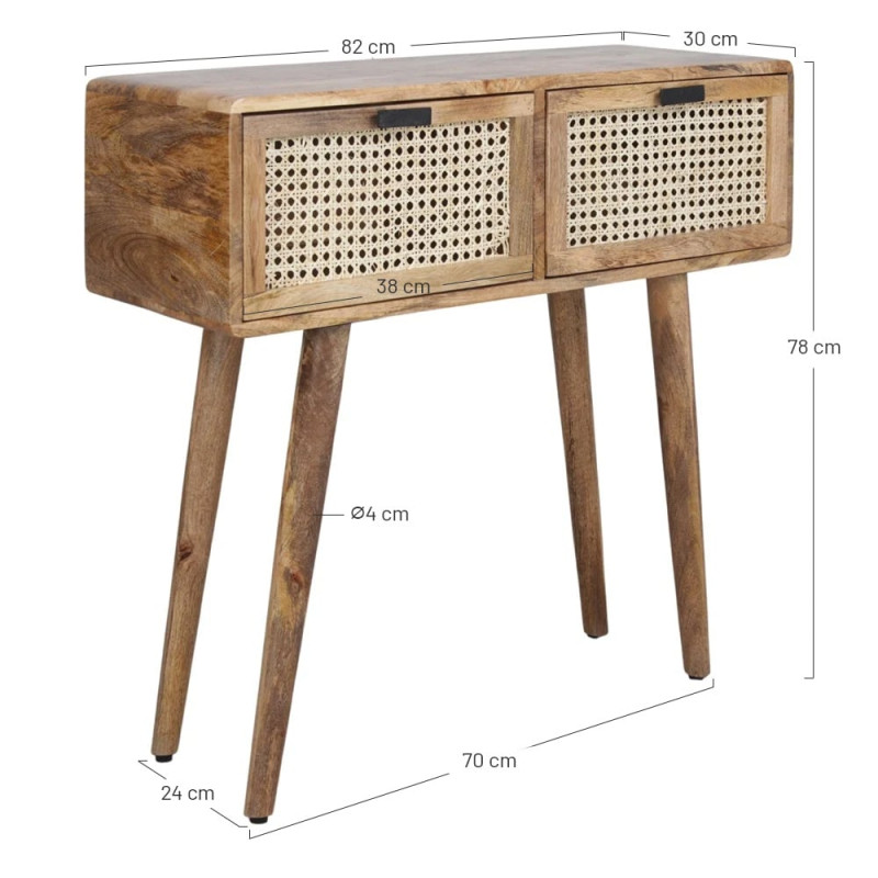 Console d’entrée bois et cannage 2 tiroirs 82x30x78 cm Miyada  - 5