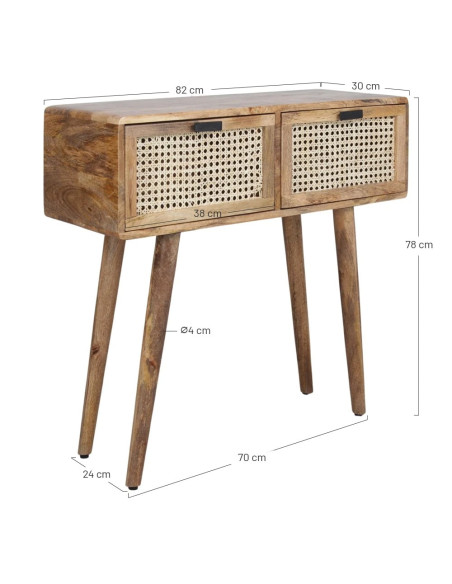 Console d’entrée bois et cannage 2 tiroirs 82x30x78 cm Miyada  - 5