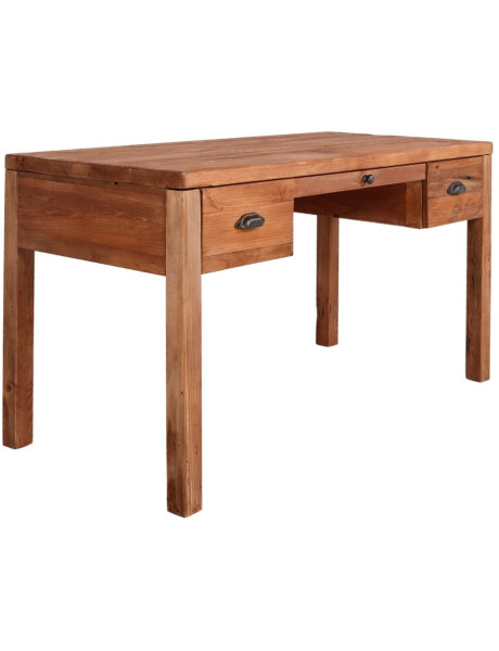 Bureau en pin massif recyclé 3 tiroirs 130x65x80 cm Uruena  - 1
